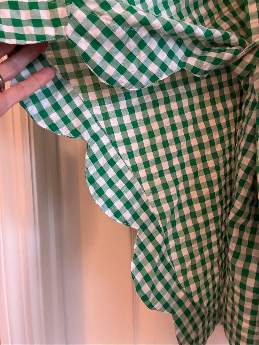 Sundress Paris Gingham Poncho Dress Pink Ric Rac Scalloped Hem Preppy Boho OS - Picture 7 of 8